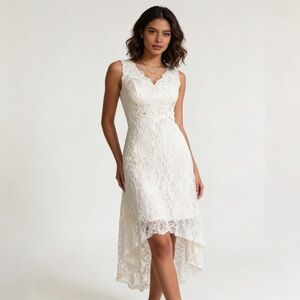 BRIDESS | Cream Lace Sleeveless Hi-Low Midi Dress Sz 4